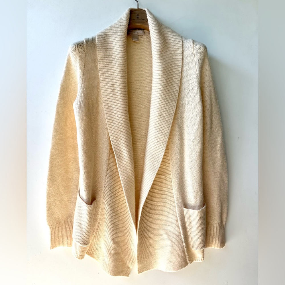 Banana Republic 100% Cashmere Cream Cocoon Cardigan Open Front, Shawl collar, XS